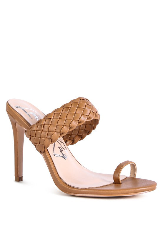 High Perks Woven Strap Toe Ring Heeled Sandals