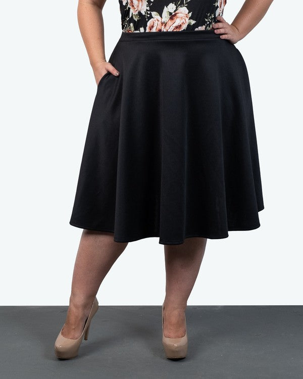 Circle Skirt | Plus Size Knee Length Skirt with Pockets