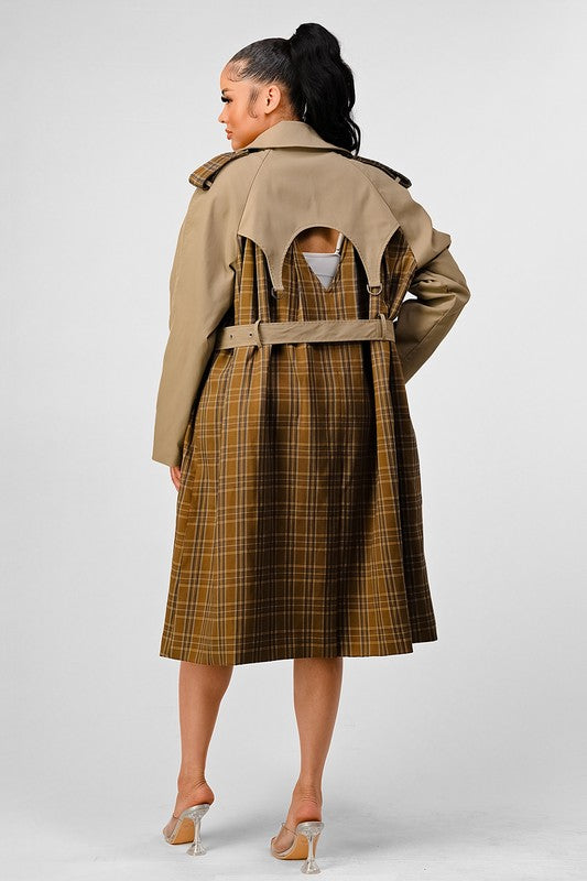 Plaid and Khaki Trench | Trench Coat