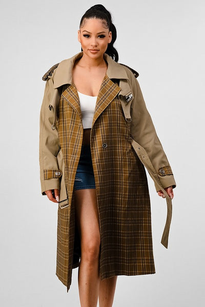 Plaid and Khaki Trench | Trench Coat