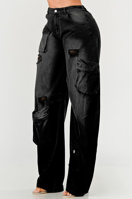 Black washed out cargo pants