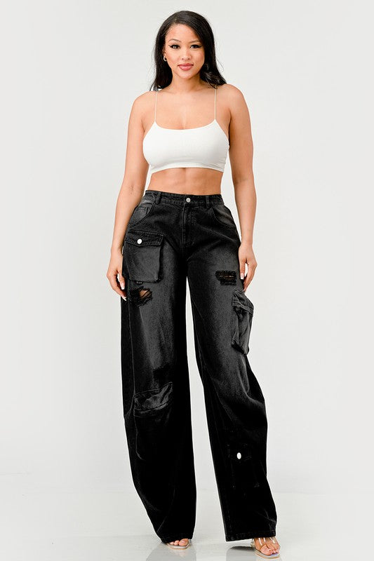 Black washed out cargo pants