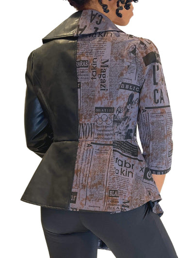 Headlines | Graphic Leather Jacket - Statement Piece NY 3/4 Sleeve, _tab_size-chart, Black, Blossom 2021, Brooklyn Boutique, chic, cute jacket, cute jackets, denim, edgy jacket for women, Fall, Fall Fashion, Grey denim, jacket, Jackets, Misses, Monochrome, moto, moto jacket, not clearance, Ships from USA, Standard Fall, statement, Statement Clothing, statement piece, Statement Piece Boutique, statement piece ny, Statement Pieces, Statement Pieces Boutique, stylish coat, Women's Boutique Statement Outerwear