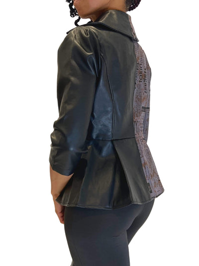 Headlines | Graphic Leather Jacket - Statement Piece NY 3/4 Sleeve, _tab_size-chart, Black, Blossom 2021, Brooklyn Boutique, chic, cute jacket, cute jackets, denim, edgy jacket for women, Fall, Fall Fashion, Grey denim, jacket, Jackets, Misses, Monochrome, moto, moto jacket, not clearance, Ships from USA, Standard Fall, statement, Statement Clothing, statement piece, Statement Piece Boutique, statement piece ny, Statement Pieces, Statement Pieces Boutique, stylish coat, Women's Boutique Statement Outerwear